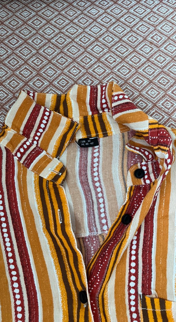 Bohem Uzun Kollu Düğmeli Çizgili Kadın Gömlek - Görsel 3