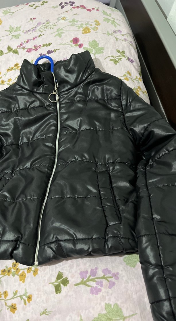 Kadın Siyah Deri Fermuarlı Kışlık Mont - Görsel 3