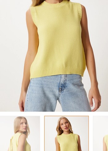 Sarı Örgü Denim Kadın Süveter - Görsel 3