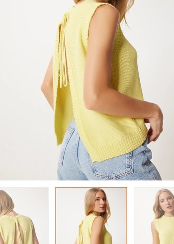 Sarı Örgü Denim Kadın Süveter - Görsel 2