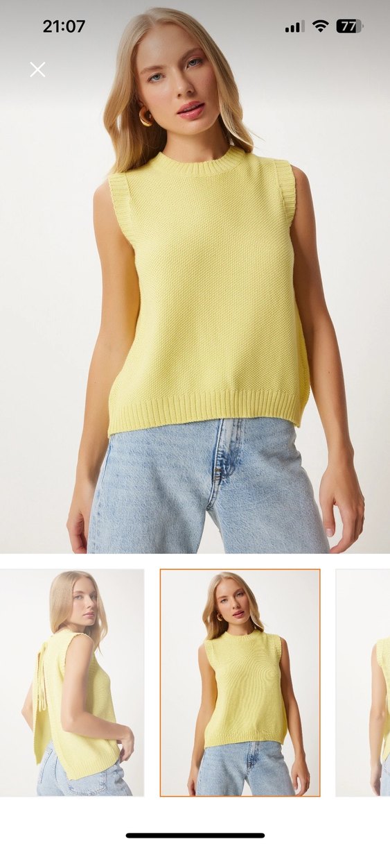 Sarı Örgü Denim Kadın Süveter - Görsel 3