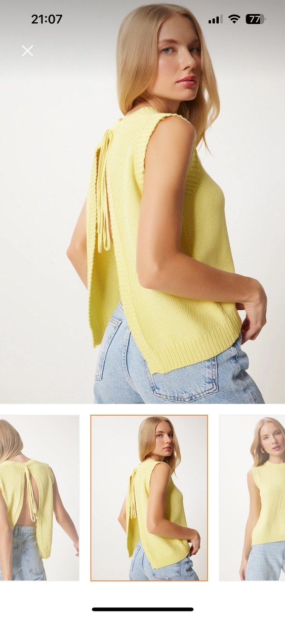 Sarı Örgü Denim Kadın Süveter - Görsel 2