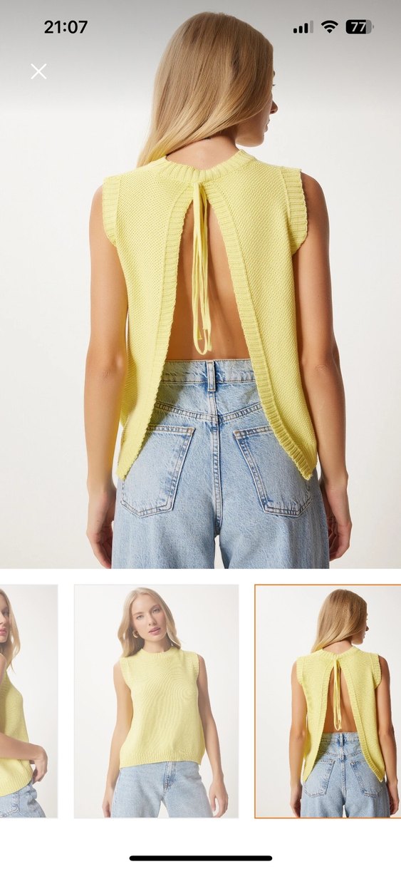 Sarı Örgü Denim Kadın Süveter - Görsel 4