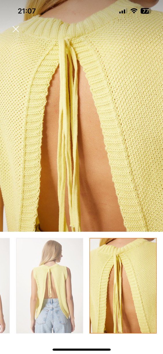 Sarı Örgü Denim Kadın Süveter - Görsel 5