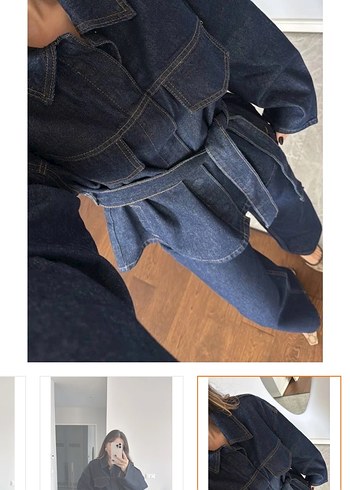 Kadın Siyah Kemerli Kot Ceket - Görsel 7