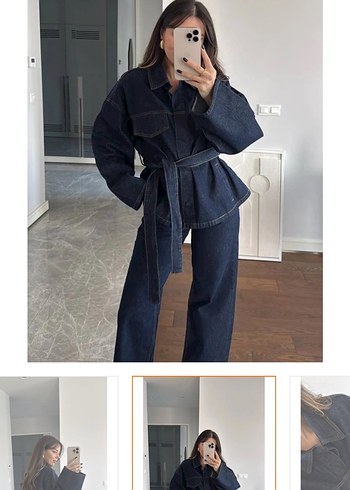 Kadın Siyah Kemerli Kot Ceket - Görsel 8