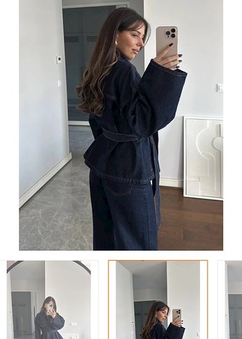 Kadın Siyah Kemerli Kot Ceket - Görsel 6