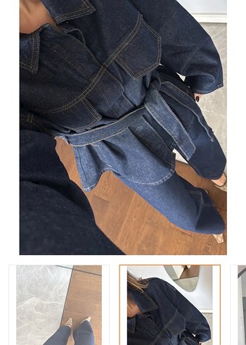 Kadın Siyah Kemerli Kot Ceket - Görsel 4