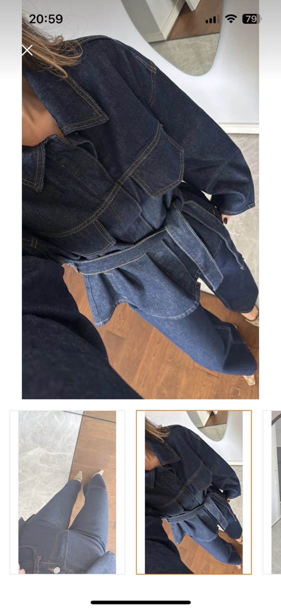 Kadın Siyah Kemerli Kot Ceket - Görsel 4