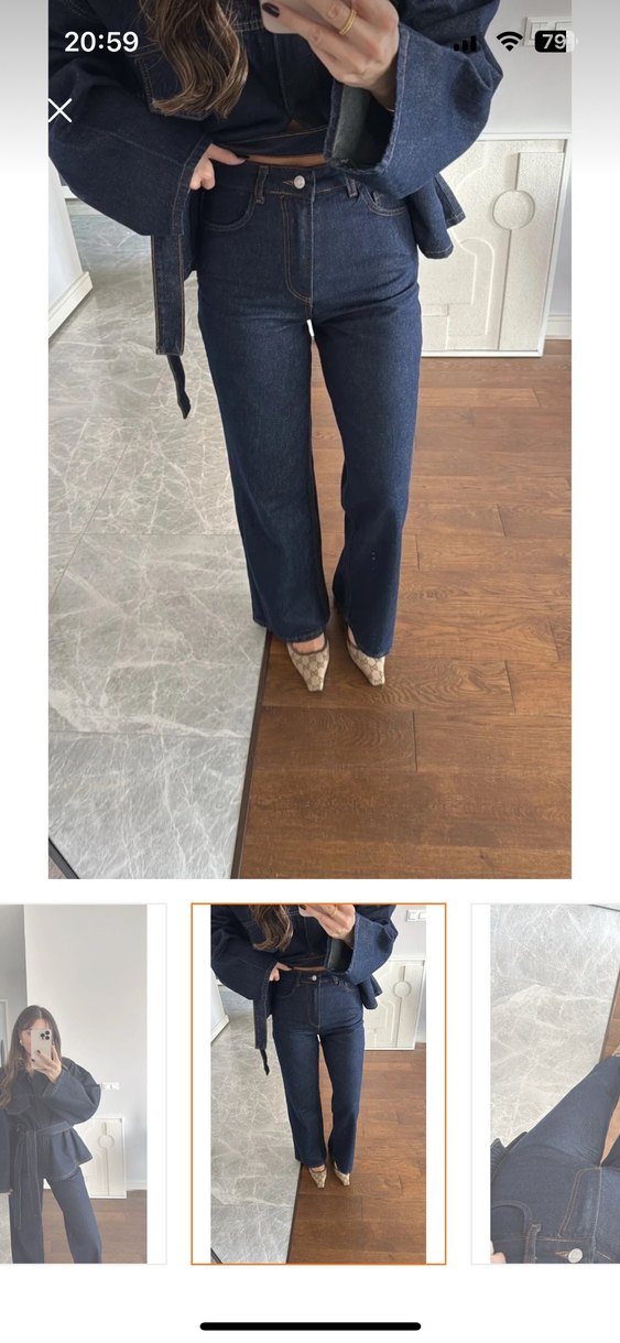 Kadın Siyah Kemerli Kot Ceket - Görsel 2