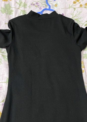 Siyah Yüksek Yakalı Midi Triko Elbise - Görsel 3