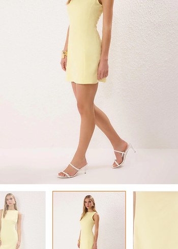 Sarı Mini Straplez Kadın Elbise - Görsel 2