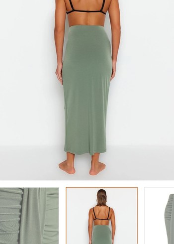 Drapeli Fit Kesim Uzun Haki Etek - Görsel 6