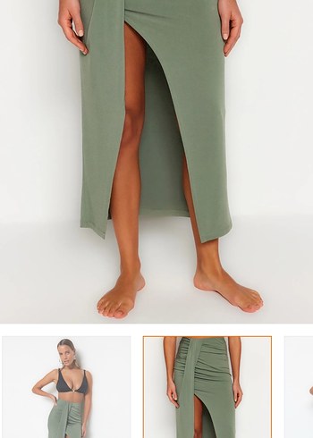 Drapeli Fit Kesim Uzun Haki Etek - Görsel 2