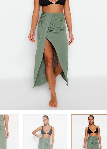 Drapeli Fit Kesim Uzun Haki Etek - Görsel 4