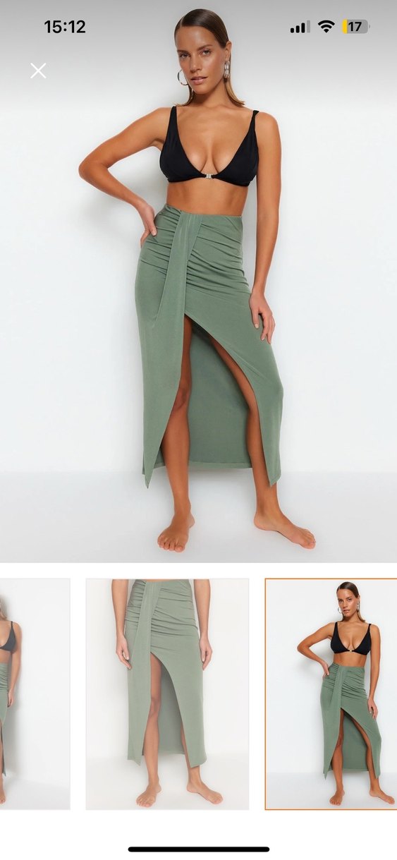 Drapeli Fit Kesim Uzun Haki Etek - Görsel 3