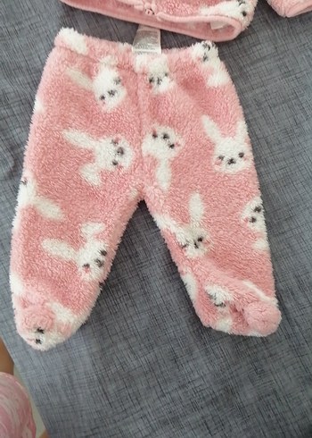 LC Waikiki Peluş Kapüşonlu Pembe Tavşan Desenli Bebek Takımı
