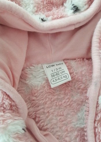 6 Ay Beden Peluş Kapüşonlu Pembe Tavşan Desenli Bebek Takımı