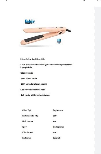 Beden Renk fakir carina saç düzleştirici