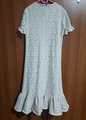12-13 Yaş Beden beyaz Renk Güpür kız çocuk elbise