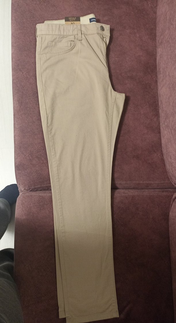 Erkek Bej Süet Dar Kesim Pantolon - Görsel 3