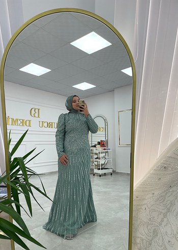 Yeşil tesettür abiye 46 beden