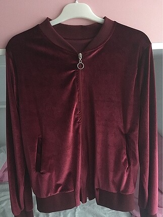 H&M Kırmızı Kadife Fermuarlı Hırka