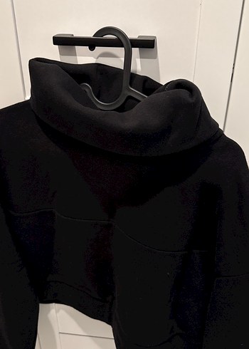 Siyah Kadın Fermuarlı Dik Yaka Crop Sweat - Görsel 2