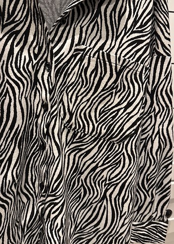 Zebra Desenli Düğmeli Kadın Gömlek Ceket - Görsel 3