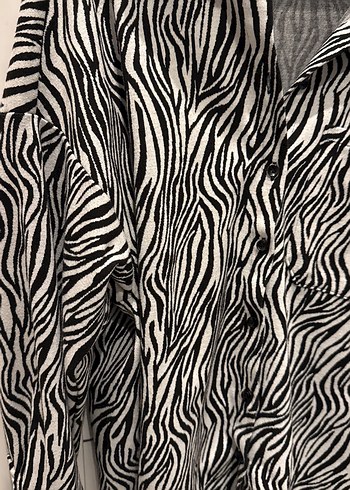 Zebra Desenli Düğmeli Kadın Gömlek Ceket - Görsel 2