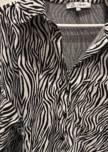 Zebra Desenli Düğmeli Kadın Gömlek Ceket - Görsel 4
