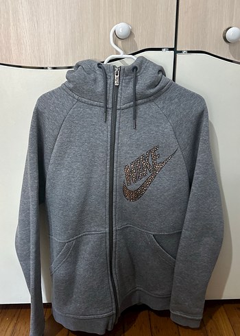 Nike Gri Kapüşonlu Fermuarlı Sweatshirt