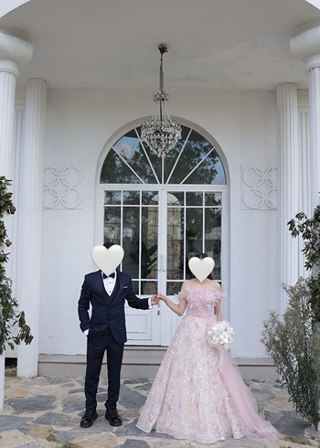 Pudra Pembe Uzun Transparan Straplez Nişan Elbisesi - Görsel 7