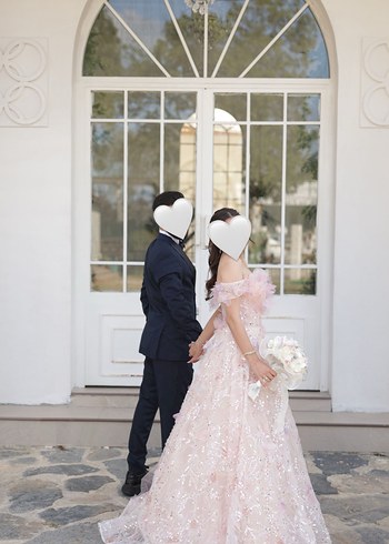 Pudra Pembe Uzun Transparan Straplez Nişan Elbisesi - Görsel 3