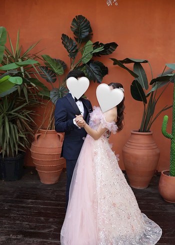 Pudra Pembe Uzun Transparan Straplez Nişan Elbisesi - Görsel 5