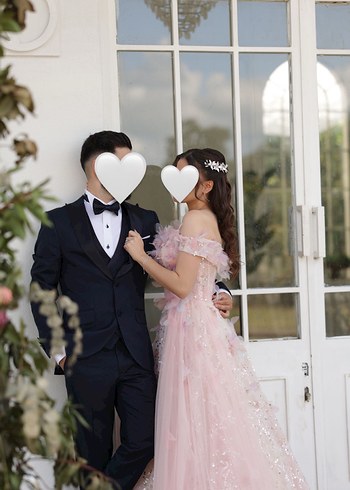 Pudra Pembe Uzun Transparan Straplez Nişan Elbisesi - Görsel 6