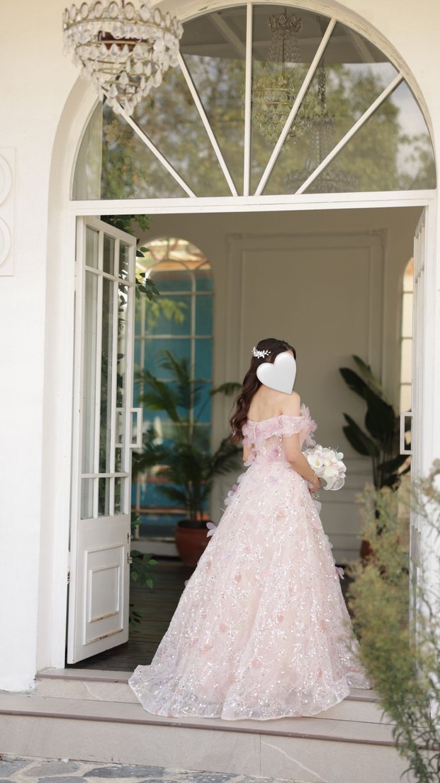 Pudra Pembe Uzun Transparan Straplez Nişan Elbisesi - Görsel 4