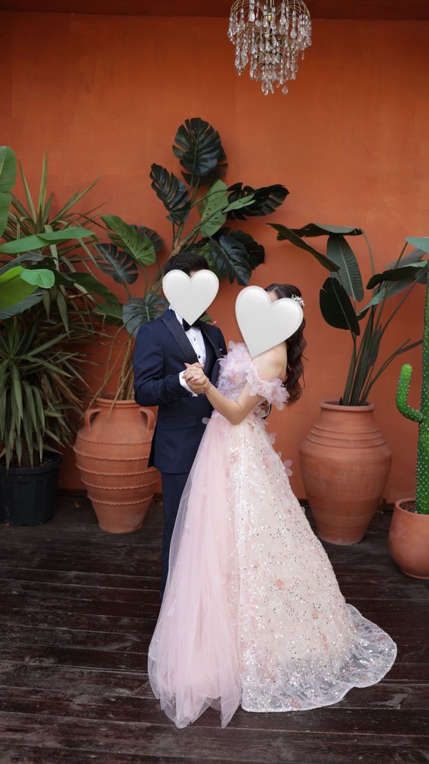 Pudra Pembe Uzun Transparan Straplez Nişan Elbisesi - Görsel 5