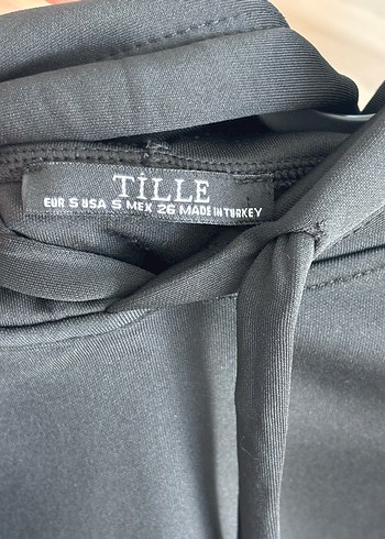 Dantel Detaylı Siyah Kapüşonlu Mini Sweatshirt - Görsel 5