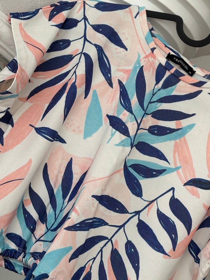 Pembe Baskılı Kısa Kollu Kadın Bluz - Görsel 2