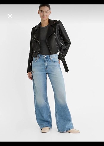 Stradivarius STRADİVARİUS Siyah Kadın Deri Biker Ceket