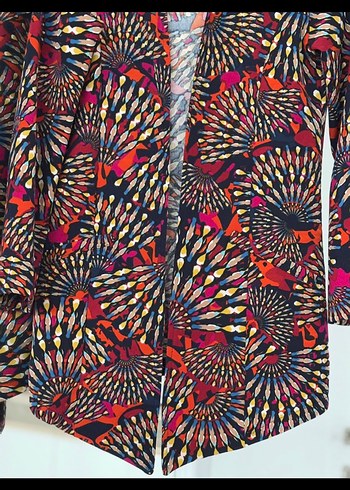 Sateen Uzun Kol Çok Renkli Batik Kimono - Görsel 4