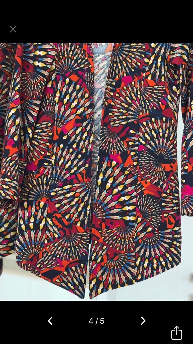 Sateen Uzun Kol Çok Renkli Batik Kimono - Görsel 4