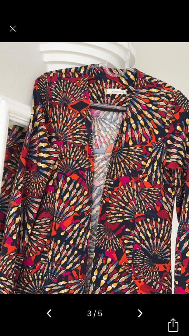 Sateen Uzun Kol Çok Renkli Batik Kimono - Görsel 3