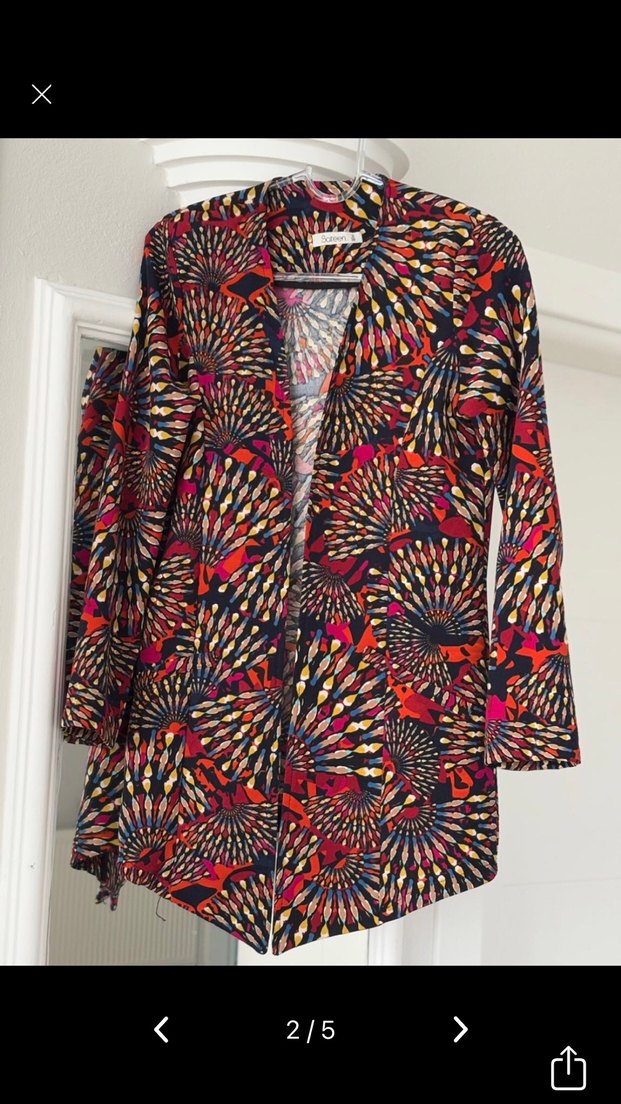 Sateen Uzun Kol Çok Renkli Batik Kimono - Görsel 2