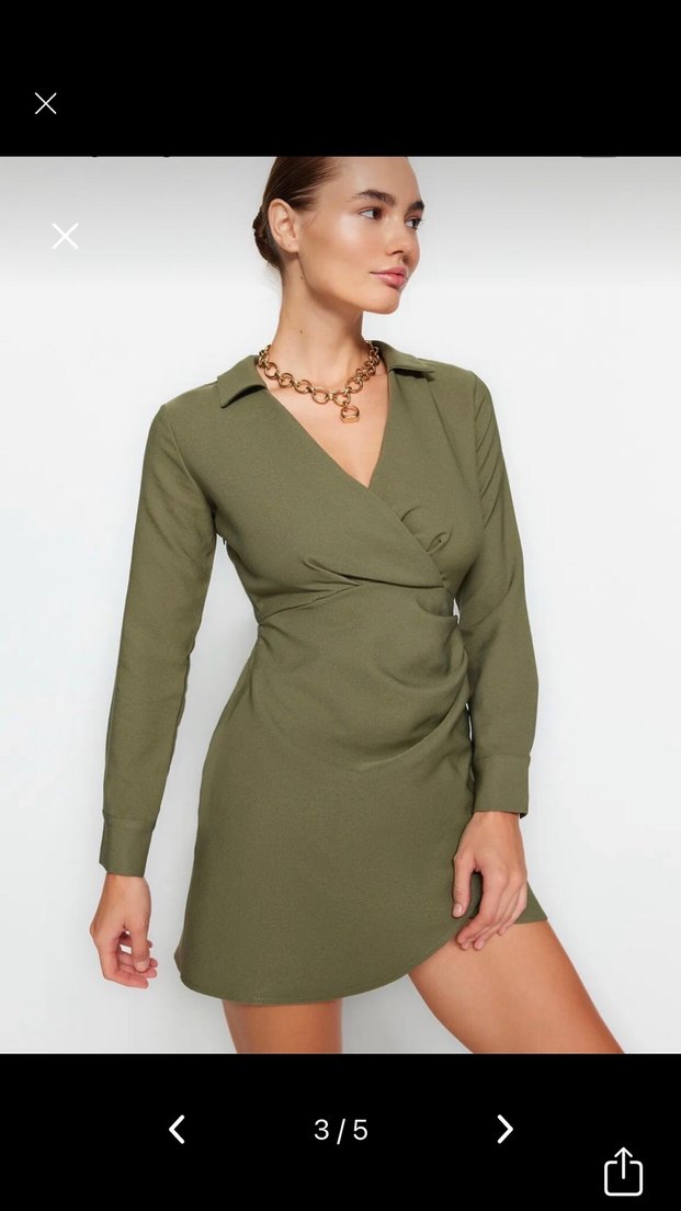 Haki Mini Elbise - Görsel 3