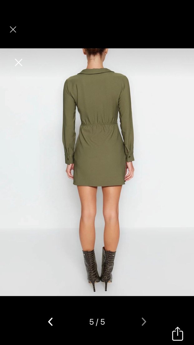 Haki Mini Elbise - Görsel 5