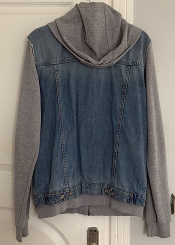 Gri Kapüşonlu Salaş Denim Ceket - Görsel 3