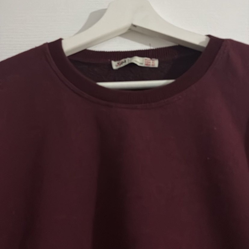 Bordo Kadın Sweatshirt, Bisiklet Yaka, Rahat Kesim - Görsel 2