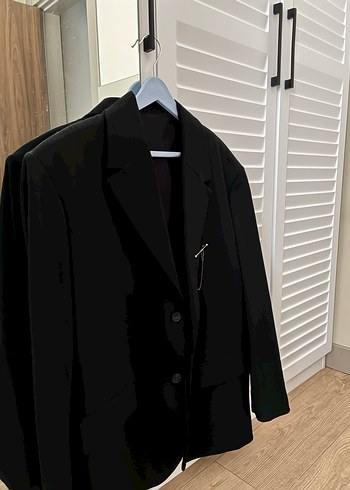 Kadın Siyah Keten Düğmeli Ofis Blazer